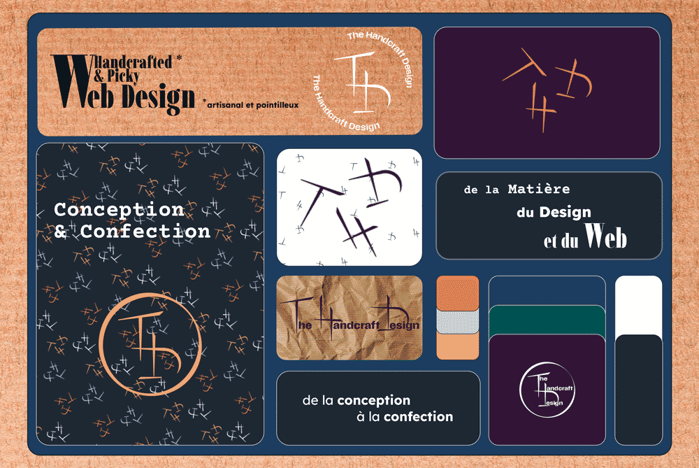 Planche de la Marque The Handcraft Design : couleurs, logos et baseline de l'agence web